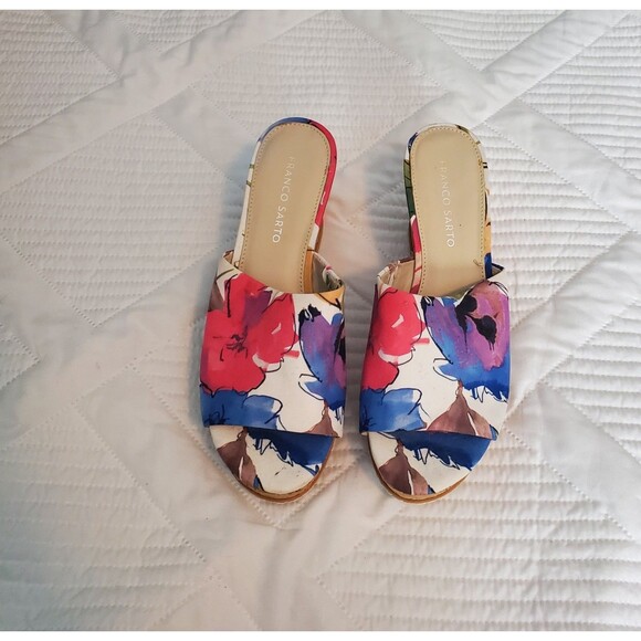 Franco Sarto Caty Slide Sandals Womens Size 8M Floral With Cork Wedge Heel - Picture 2 of 11